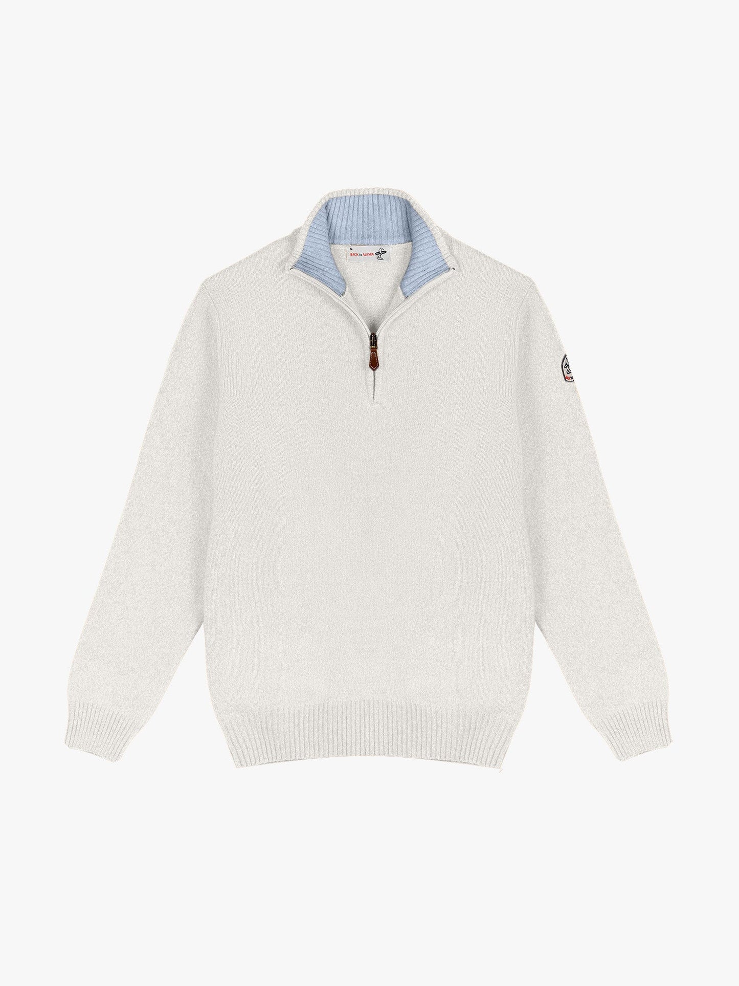 PULL COL MONTANT ZIP - Blanc/Jean