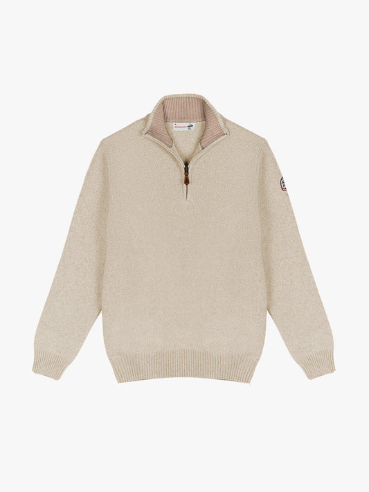 PULL COL MONTANT ZIP -Beige/Camel