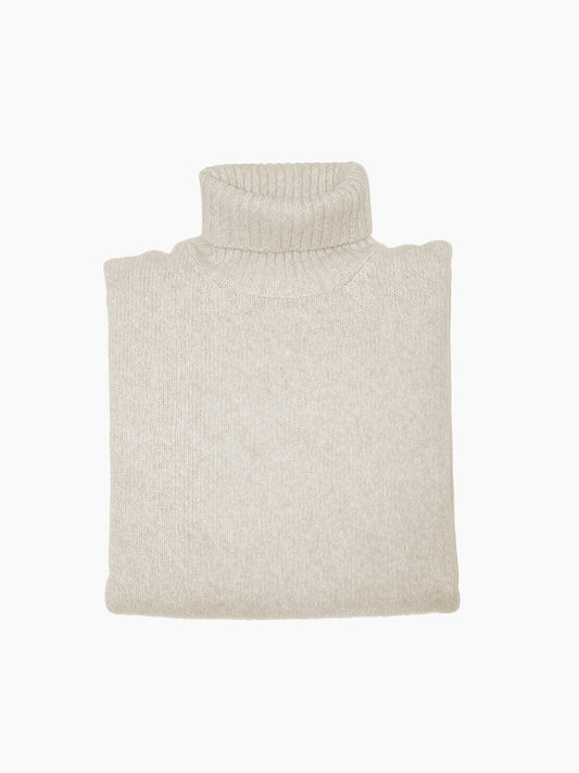 PULL COL ROULE CHINÉ -  ECRU/GRIS