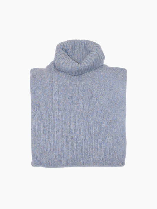 PULL COL ROULE CHINÉ -  CIEL/BEIGE