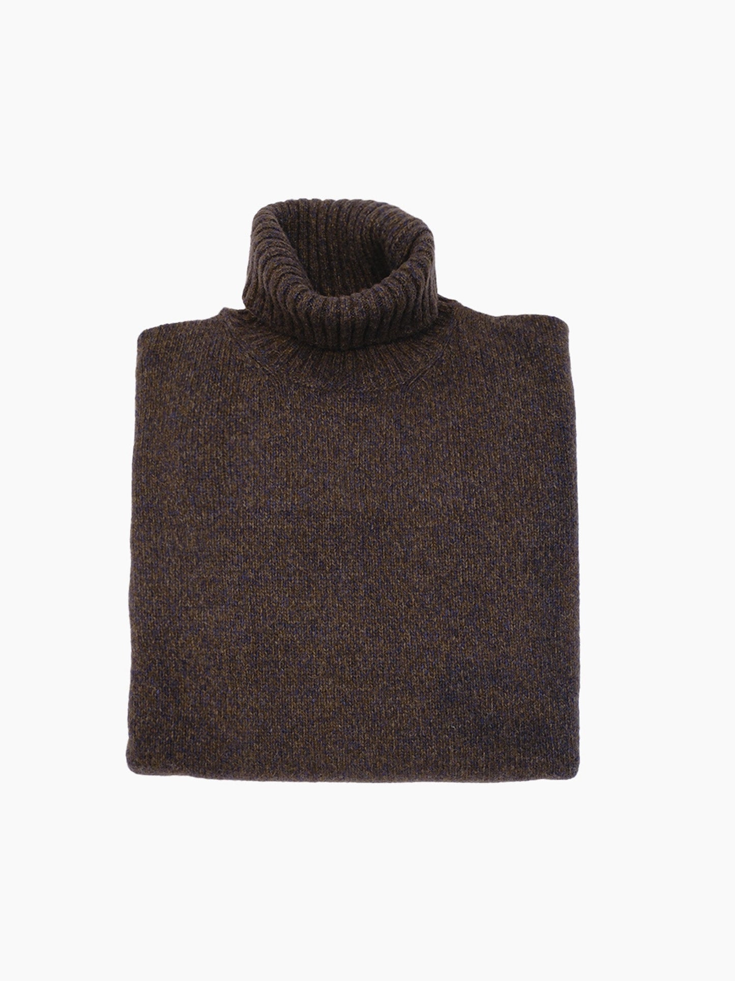PULL COL ROULE CHINÉ -  MARRON/NOIR