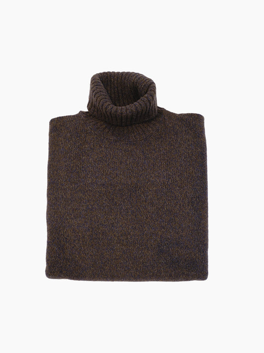PULL COL ROULE CHINÉ -  MARRON/NOIR