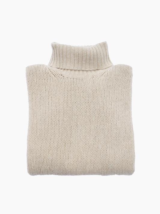 PULL COL ROULE MAILLE - ECRU