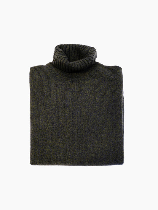 PULL COL ROULE CHINÉ - KAKI/MARINE